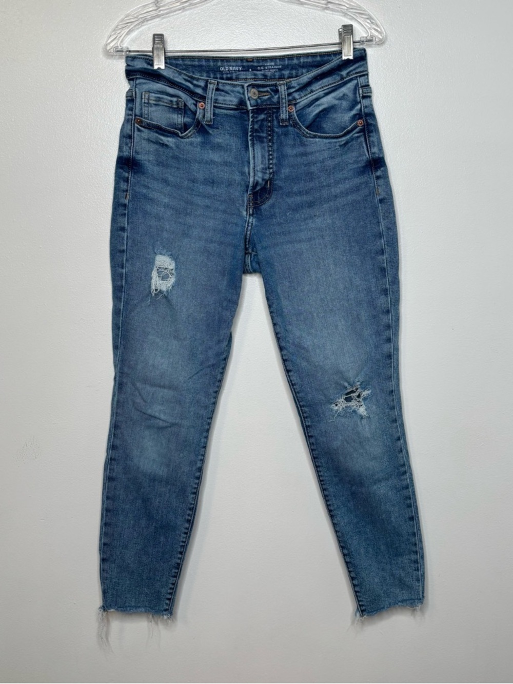 Old Navy Jeans Size 4 Stretch High Rise OG Straight Ripped Blue Denim